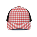 Red And White Gingham Pattern Print Black Mesh Trucker Hat