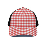 Red And White Gingham Pattern Print Black Mesh Trucker Cap
