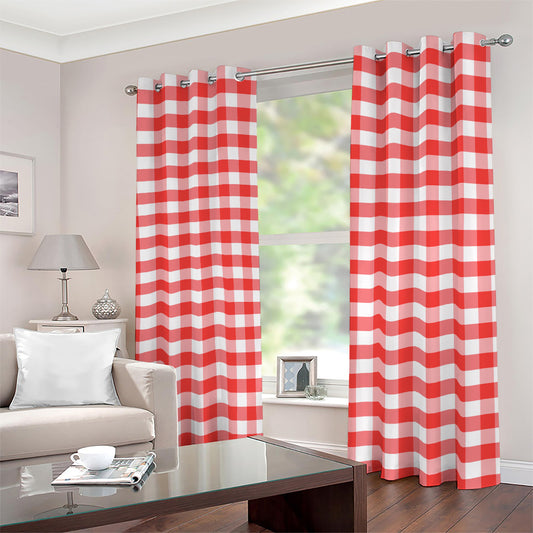 Red And White Gingham Pattern Print Blackout Grommet Curtains