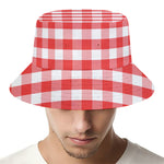 Red And White Gingham Pattern Print Bucket Hat