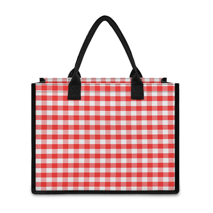 Red And White Gingham Pattern Print Canvas Tote Bag