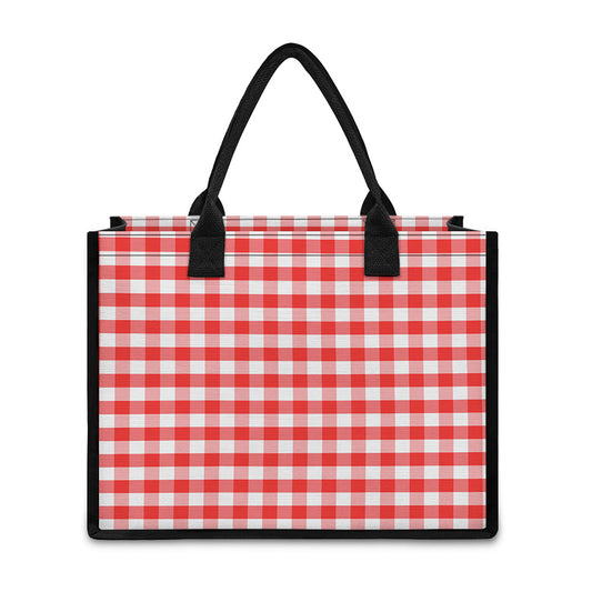 Red And White Gingham Pattern Print Canvas Tote Bag
