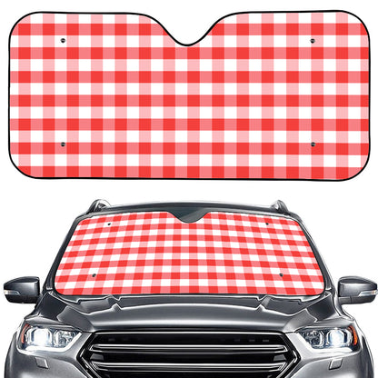 Red And White Gingham Pattern Print Car Windshield Sun Shade