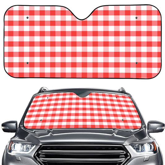 Red And White Gingham Pattern Print Car Windshield Sun Shade