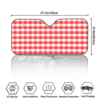 Red And White Gingham Pattern Print Car Windshield Sun Shade