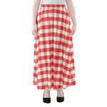 Red And White Gingham Pattern Print Chiffon Maxi Skirt