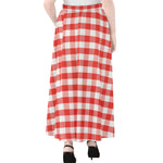 Red And White Gingham Pattern Print Chiffon Maxi Skirt