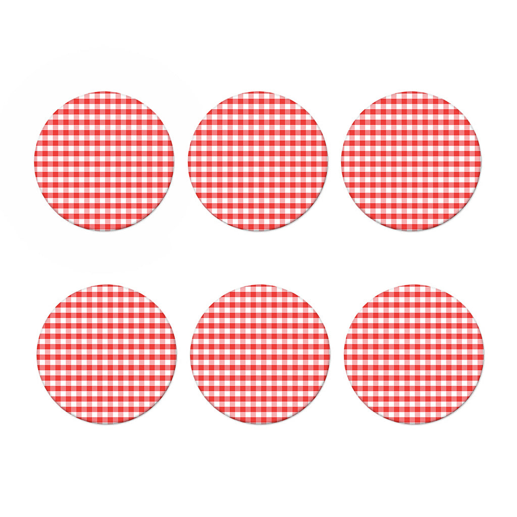 Red And White Gingham Pattern Print Coaster Set