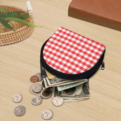 Red And White Gingham Pattern Print Coin Purse