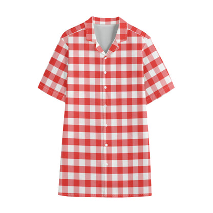 Red And White Gingham Pattern Print Cotton Hawaiian Shirt