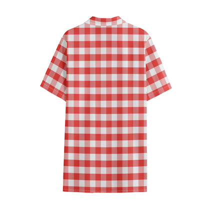 Red And White Gingham Pattern Print Cotton Hawaiian Shirt