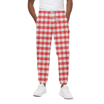 Red And White Gingham Pattern Print Cotton Pants