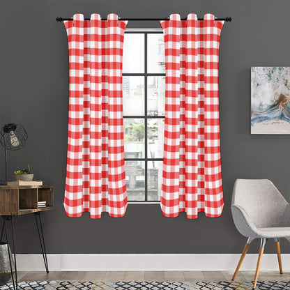 Red And White Gingham Pattern Print Curtain