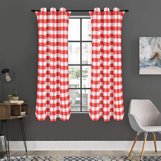 Red And White Gingham Pattern Print Curtain