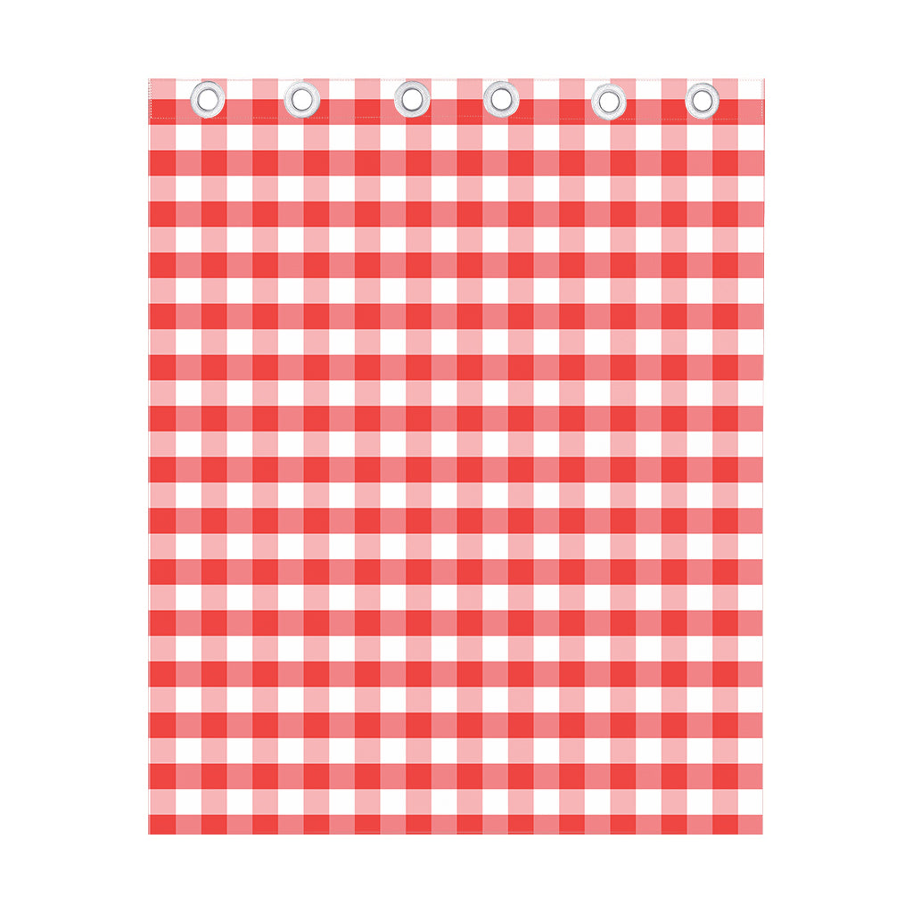 Red And White Gingham Pattern Print Curtain