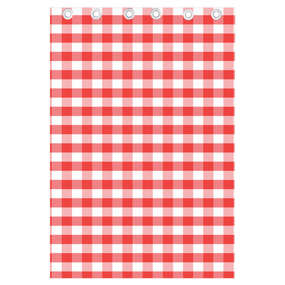 Red And White Gingham Pattern Print Curtain
