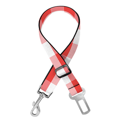 Red And White Gingham Pattern Print Dog Seat Belt