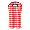 Red And White Gingham Pattern Print Double Neoprene Wine Tote
