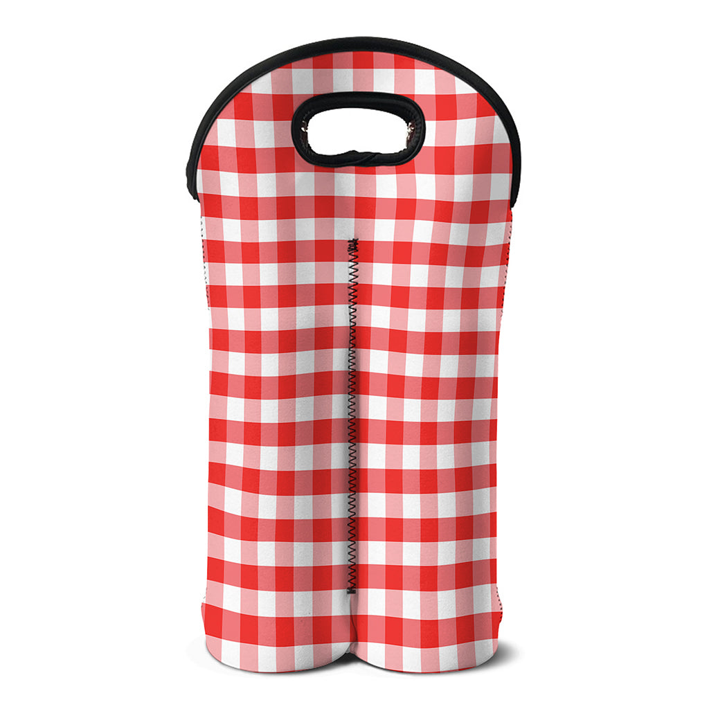 Red And White Gingham Pattern Print Double Neoprene Wine Tote