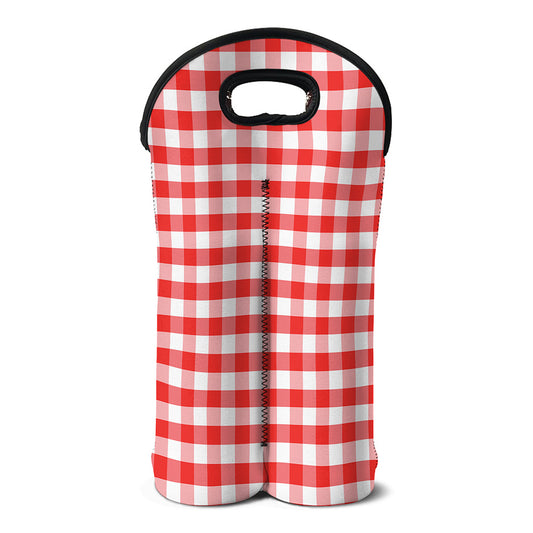 Red And White Gingham Pattern Print Double Neoprene Wine Tote