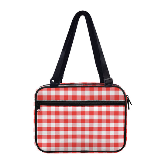 Red And White Gingham Pattern Print Double Strap Bible Bag