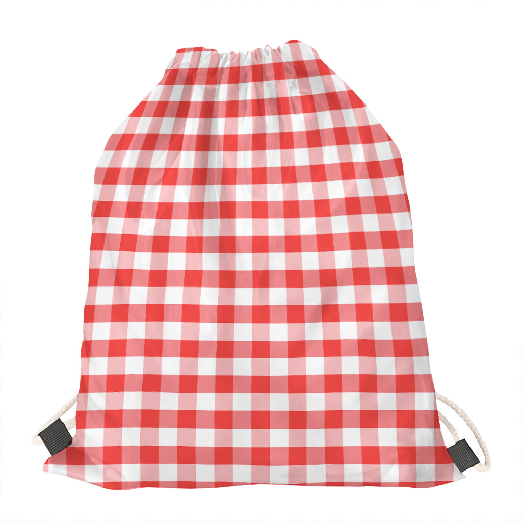 Red And White Gingham Pattern Print Drawstring Bag