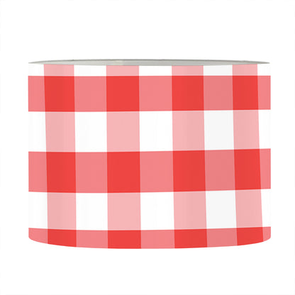 Red And White Gingham Pattern Print Drum Lamp Shade