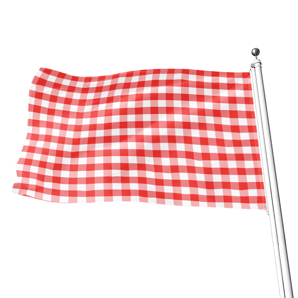 Red And White Gingham Pattern Print Flag