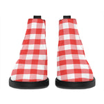 Red And White Gingham Pattern Print Flat Ankle Boots