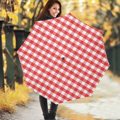 Red And White Gingham Pattern Print Foldable Umbrella