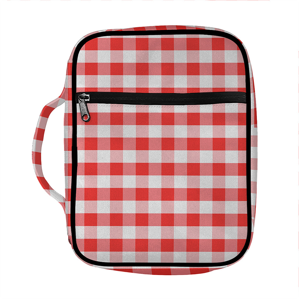 Red And White Gingham Pattern Print Front Pocket Bible Bag