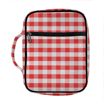Red And White Gingham Pattern Print Front Pocket Bible Bag