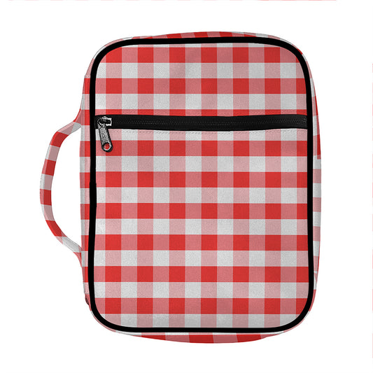 Red And White Gingham Pattern Print Front Pocket Bible Bag