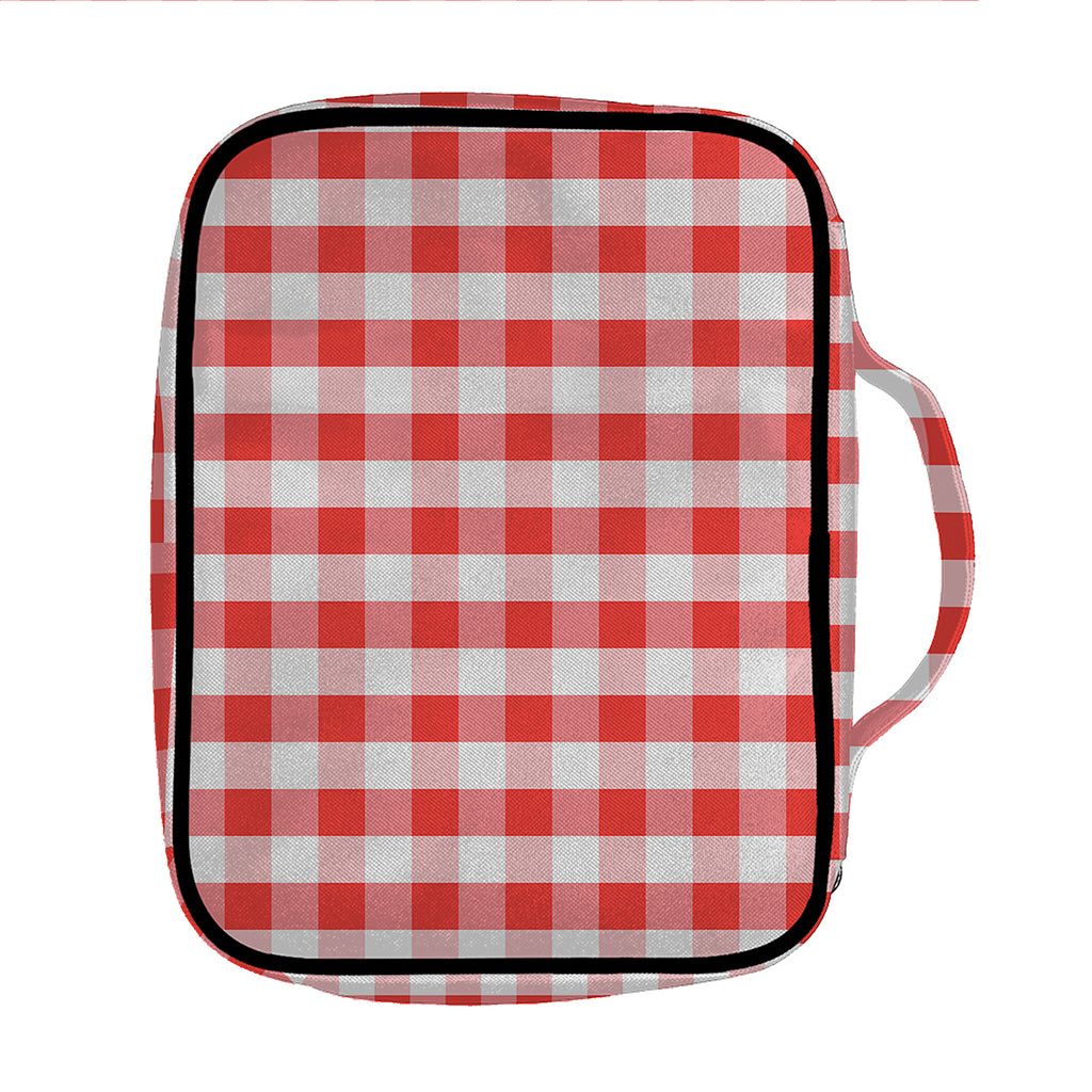 Red And White Gingham Pattern Print Front Pocket Bible Bag