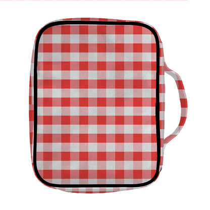 Red And White Gingham Pattern Print Front Pocket Bible Bag