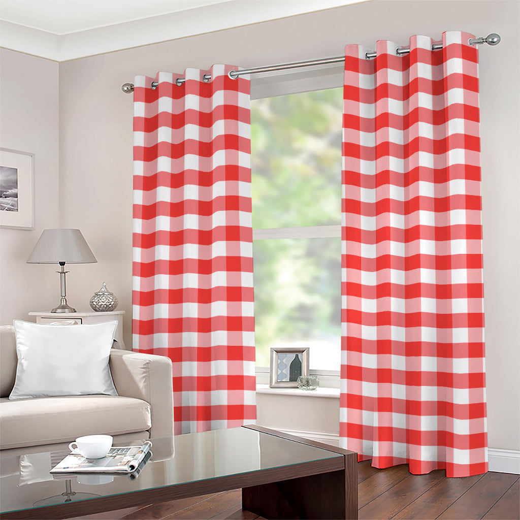 Red And White Gingham Pattern Print Grommet Curtains