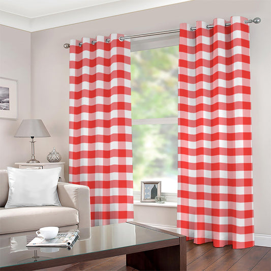 Red And White Gingham Pattern Print Grommet Curtains