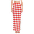 Red And White Gingham Pattern Print High Slit Maxi Skirt