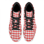 Red And White Gingham Pattern Print High Top Leather Sneakers