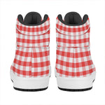 Red And White Gingham Pattern Print High Top Leather Sneakers