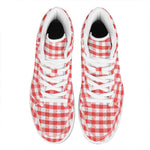 Red And White Gingham Pattern Print High Top Leather Sneakers
