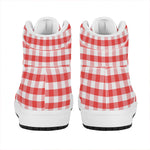 Red And White Gingham Pattern Print High Top Leather Sneakers