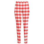 Red And White Gingham Pattern Print High-Waisted Pocket Leggings