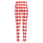 Red And White Gingham Pattern Print High-Waisted Pocket Leggings
