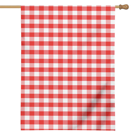 Red And White Gingham Pattern Print House Flag