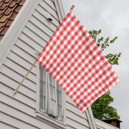 Red And White Gingham Pattern Print House Flag