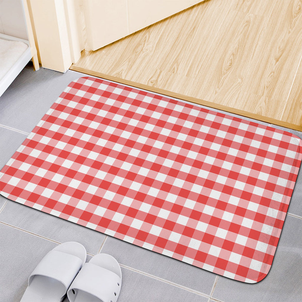 Red And White Gingham Pattern Print Indoor Door Mat