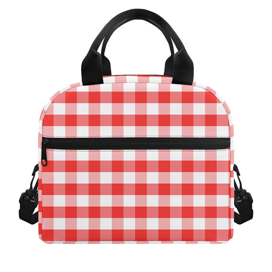 Red And White Gingham Pattern Print Insulated Lunch Bag