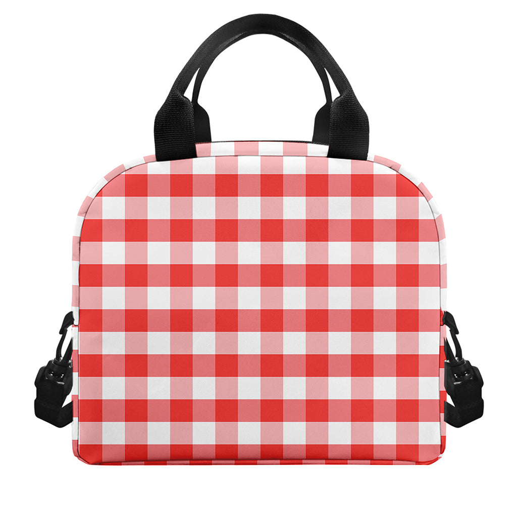Red And White Gingham Pattern Print Insulated Lunch Bag