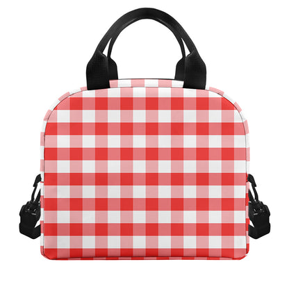 Red And White Gingham Pattern Print Insulated Lunch Bag